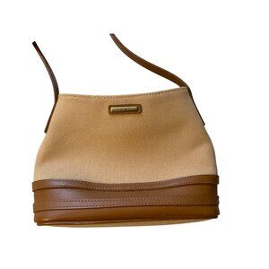 Nine West Beige & Brown Canvas Crossbody Bag With Leather Trim
